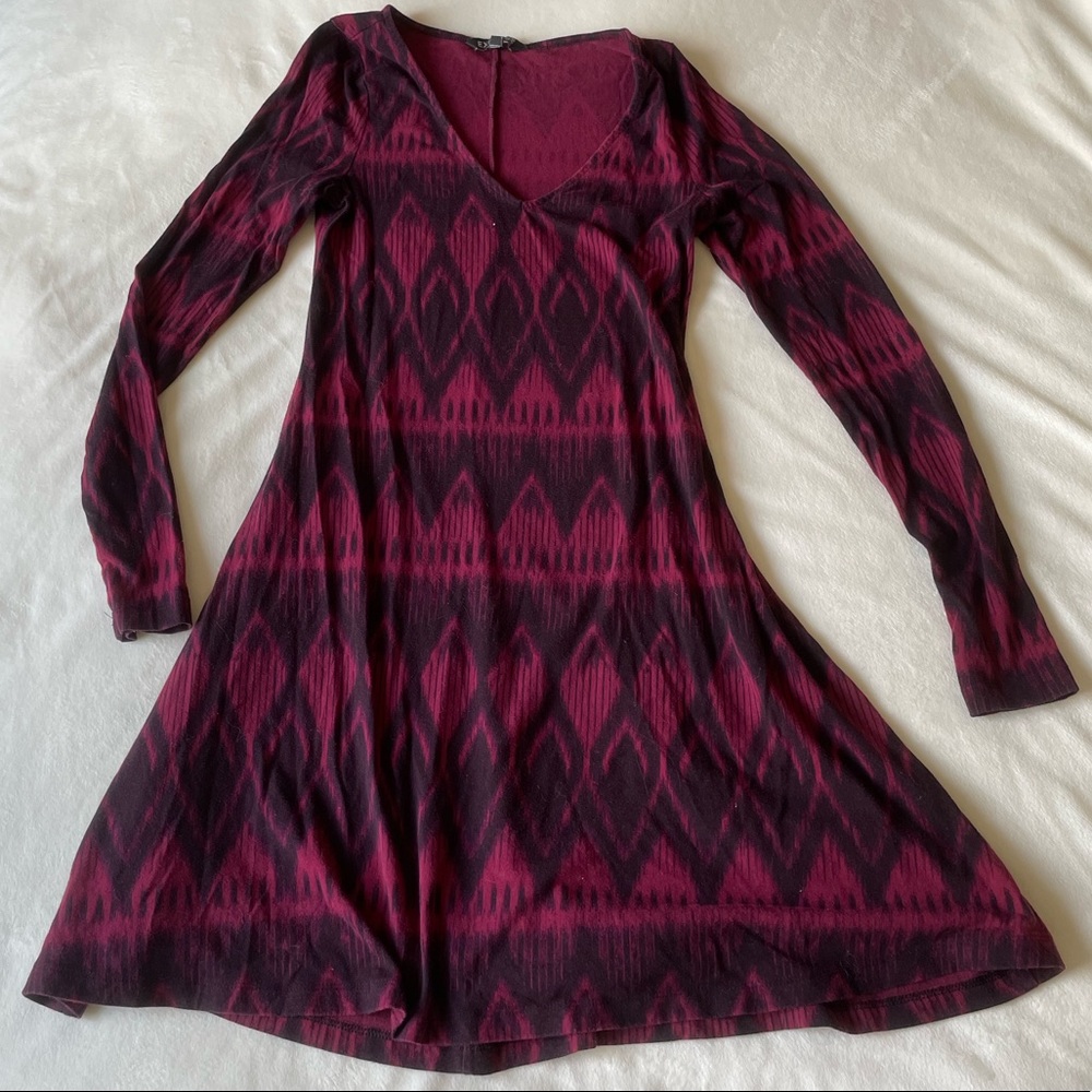 Burgundy Patterned Skater Dress